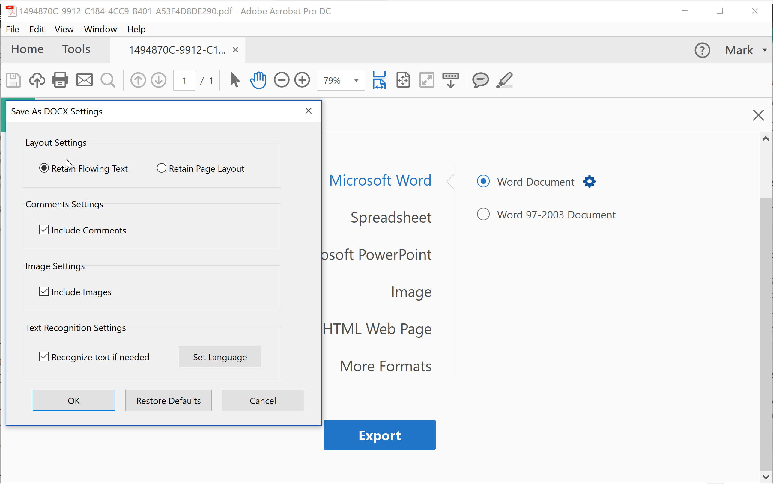 How can we change pdf file to word file